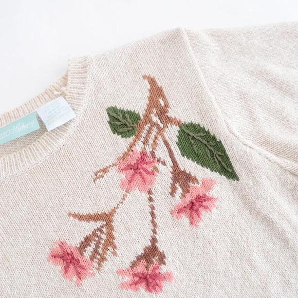 Vintage 220 Hickory Tan Pink  Floral Knit Short Sleeve Crewneck Sweater M - Picture 12 of 12